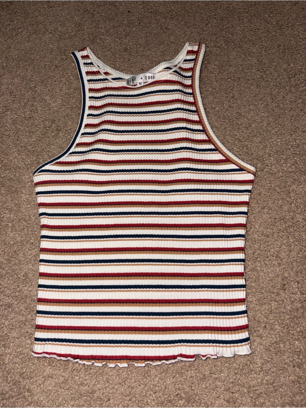 Fitz + Eddie Ribbed Striped Tank Top - White with Navy & Red